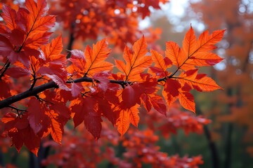 Vibrant Autumn Leaves on a Branch in Fall Colors