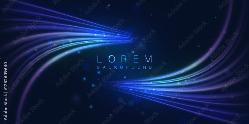 Poster abstract background effect with glowing lines in motion with bright glow on black background. effect