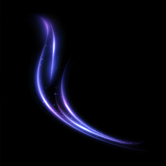 Light effect in the concept of moving smooth curved lines. Glowing purple light swirls in smooth, flowing lines. Vector	