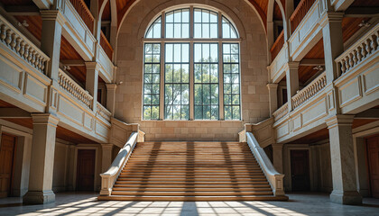 Grand staircase in a sunlit architectural interior