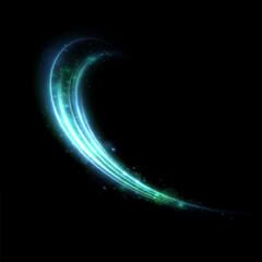 Light effect in the concept of moving smooth curved lines. Glowing blue light swirls in smooth, flowing lines. Vector	