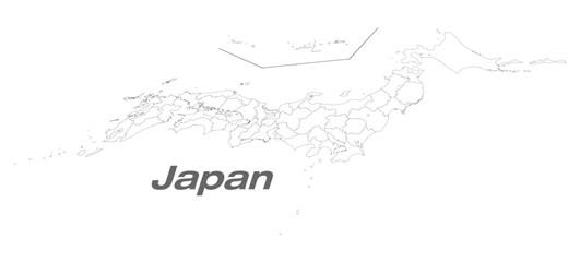 Obraz premium 関東・中部地方が中心の日本地図 47都道府県白地図