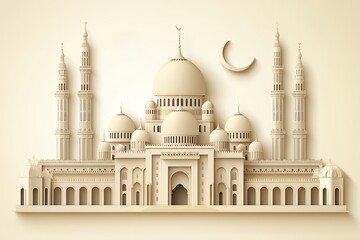 Elegant Beige Mosque Architecture Design Islamic Ramadan Eid Crescent Moon
