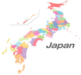 Obraz premium 九州・四国地方がメインの日本地図 47都道府県ドット地図