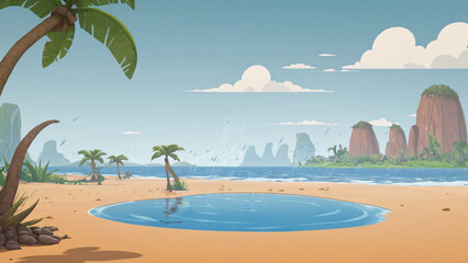 Fototapeta premium Experience the serene and tranquil tropical beach, adorned with lush palm trees and calm waters