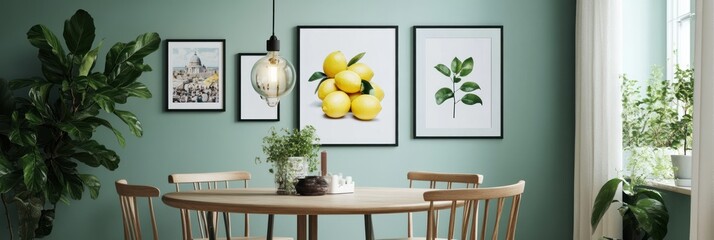 Dining Room Decor With Lemons Plants And Cityscape Art