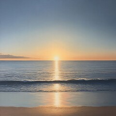 Obraz premium Sunset reflection on tranquil ocean waves coastal beach photography serene environment wide angle calmness