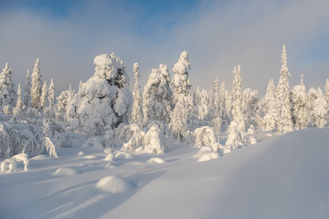 Frozen Idre Himmelfjäll ski resort in Sweden in winter