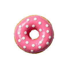 A Delicious Pink and White Polka Dot Donut on transparent background