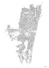 Chennai city map with roads and streets, India. Vector outline illustration.