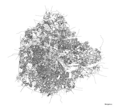Bangalore city map with roads and streets, India. Vector outline illustration.