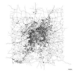 Indore city map with roads and streets, India. Vector outline illustration.