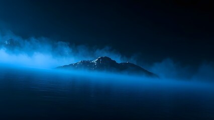 Naklejka premium A dark cinematic background with moody lighting and deep blue tones. The soft mist and subtle glow create a mysterious and sophisticated feel, perfect for album covers or movie posters