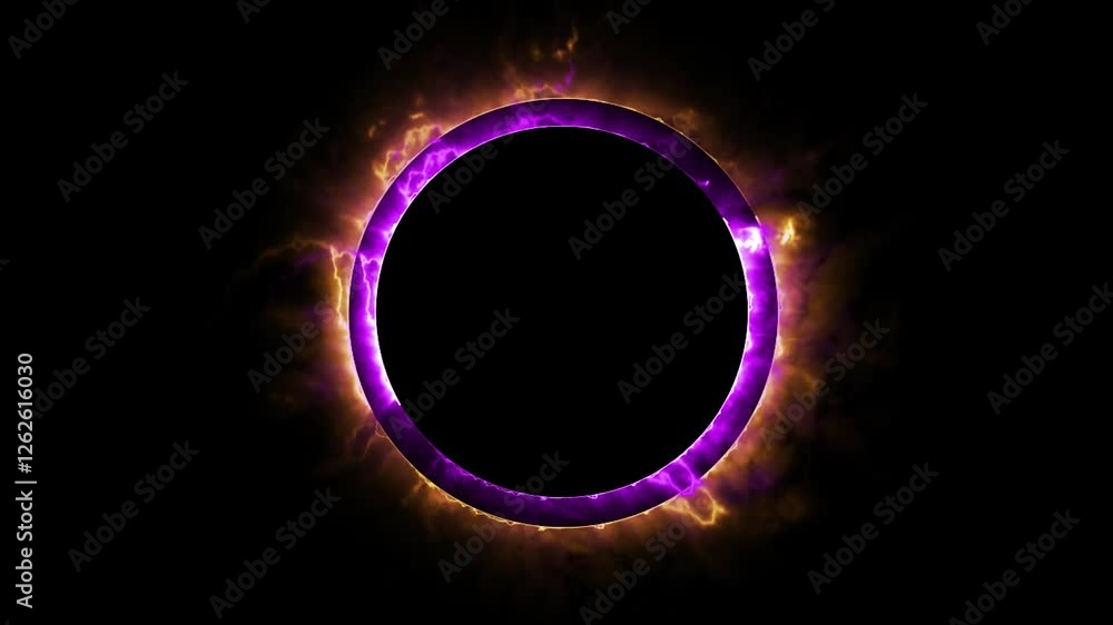Poster purple effect neon glowing circular frame background. repetitive motion animation and flashing. brig