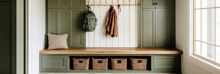 Rustic Farmhouse Entryway Bench Storage Green Cabinets