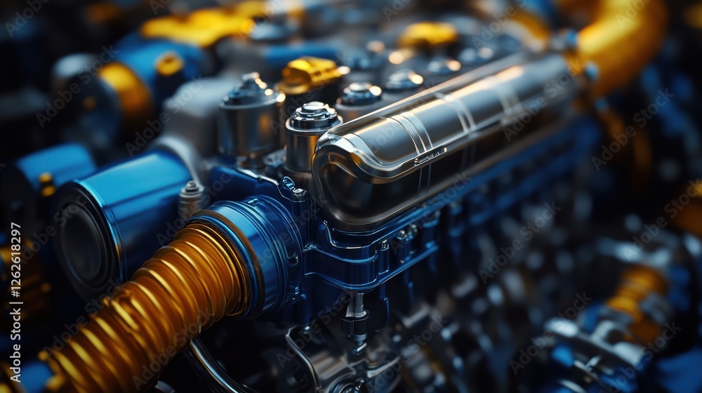 Aufkleber a detailed close-up of a colorful engine component showcasing intricate designs and metallic texture