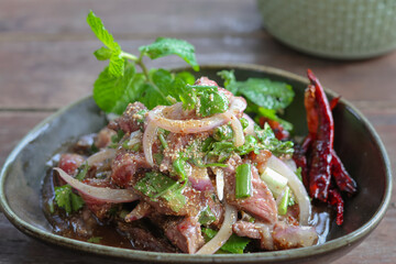 Spicy beef salad ready to serve