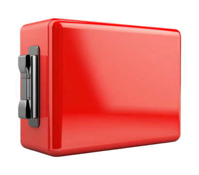 Transporting goods in a red metal briefcase isolated on transparent background