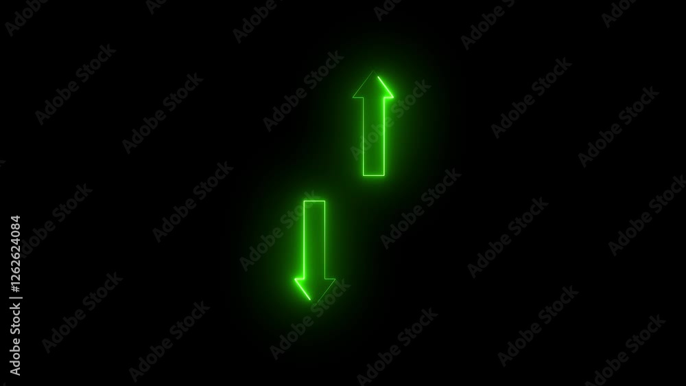 Poster glowing neon up down arrow sign icon and up down arrow glowing neon line double arrow icon animation
