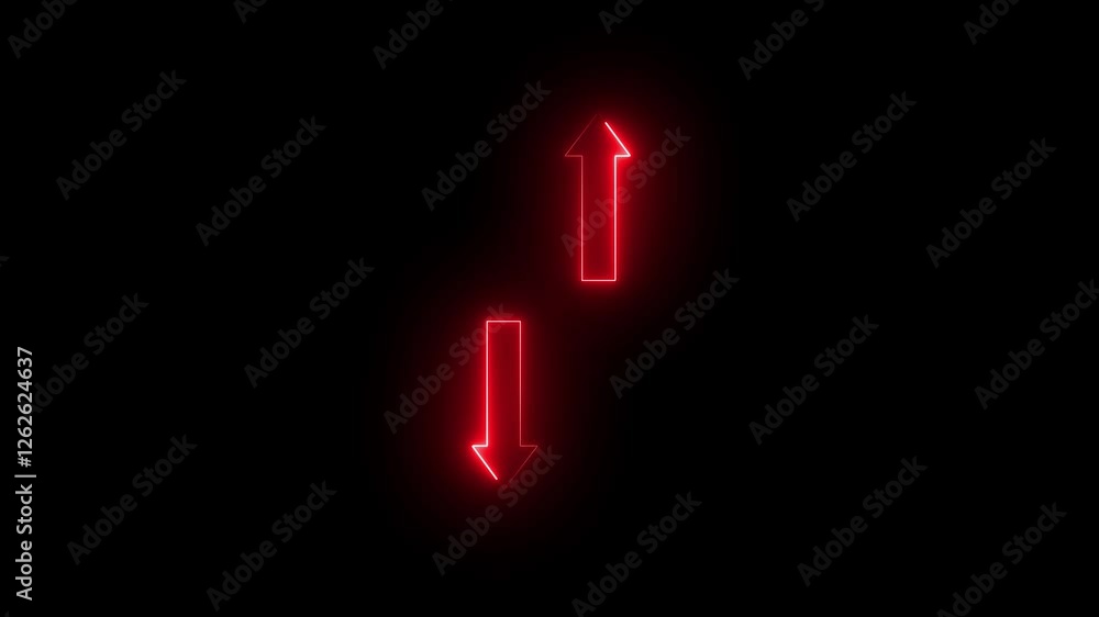 Poster glowing neon up down arrow sign icon and up down arrow glowing neon line double arrow icon animation