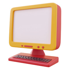 Cartoon style 3D render of a yellow and red computer with a blank screen.