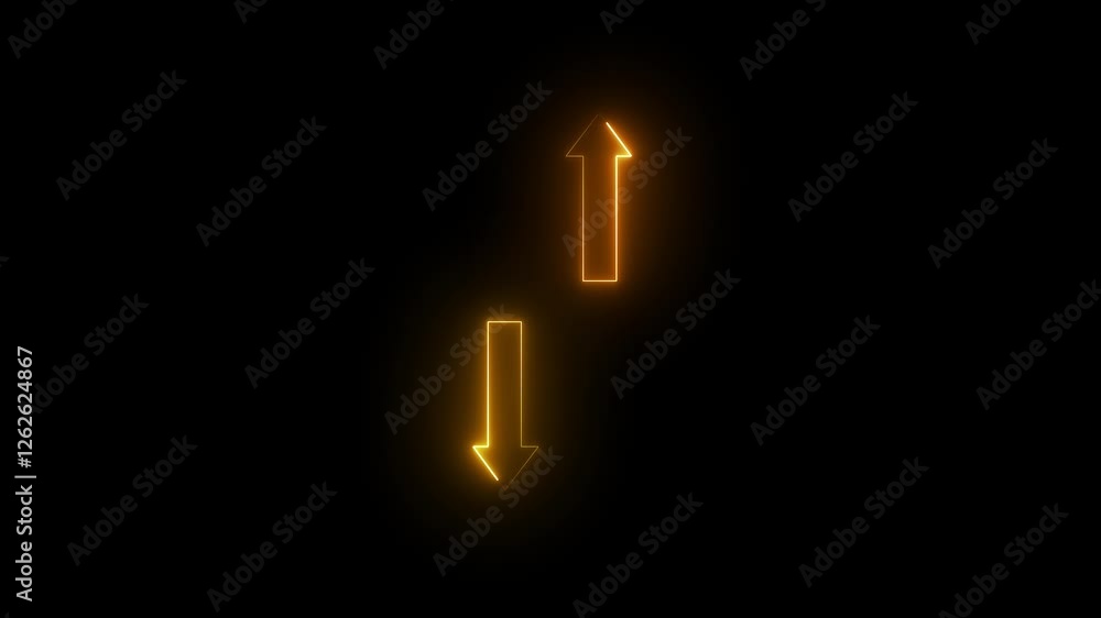 Poster glowing neon up down arrow sign icon and up down arrow glowing neon line double arrow icon animation