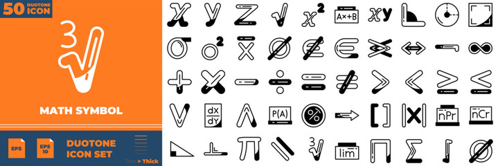 Math Symbol Duotone Editable Icons set. Vector illustration in modern thin duotone style of math symbol icons: math, square, sum, etc