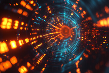 Obraz premium Vibrant digital binary tunnel with glowing numbers