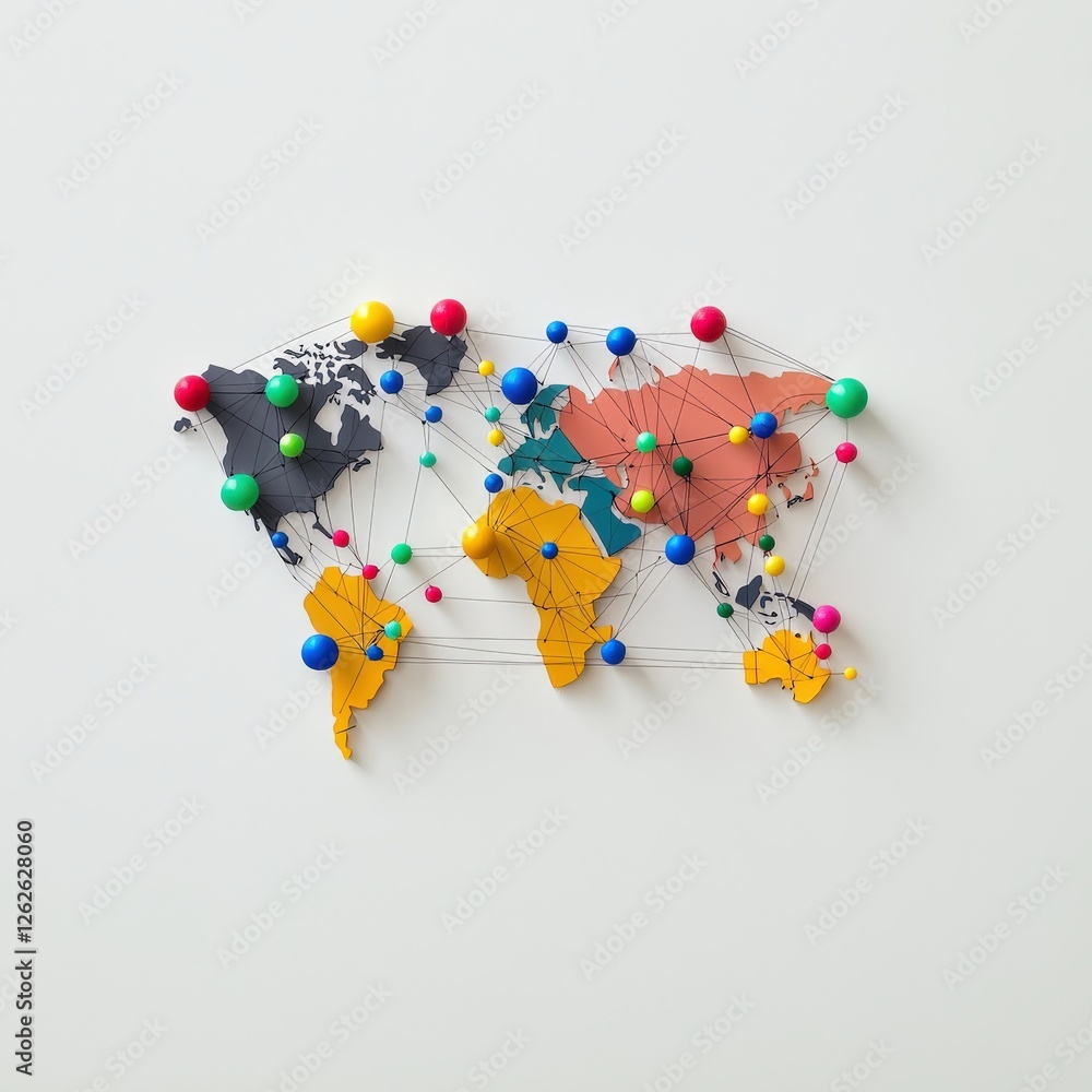 Poster a creative representation of data networks connecting global markets.