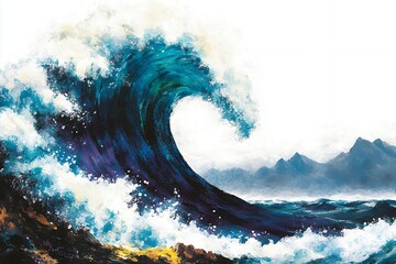 Fototapeta premium Majestic Ocean Wave Crashing Powerful Blue Water Dramatic Seascape Art