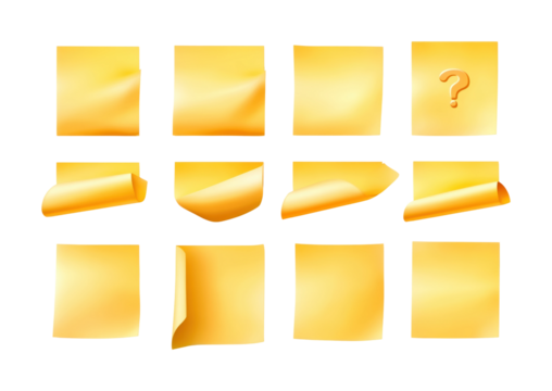 Indoor office sticky notes creative setup isolated on transparent background