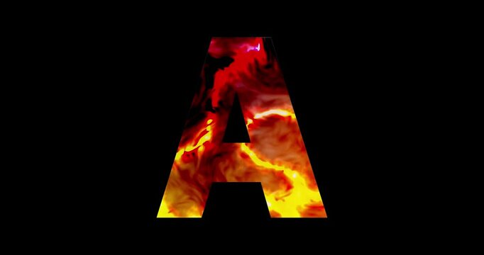 Fiery alphabet A. Inferno typography.