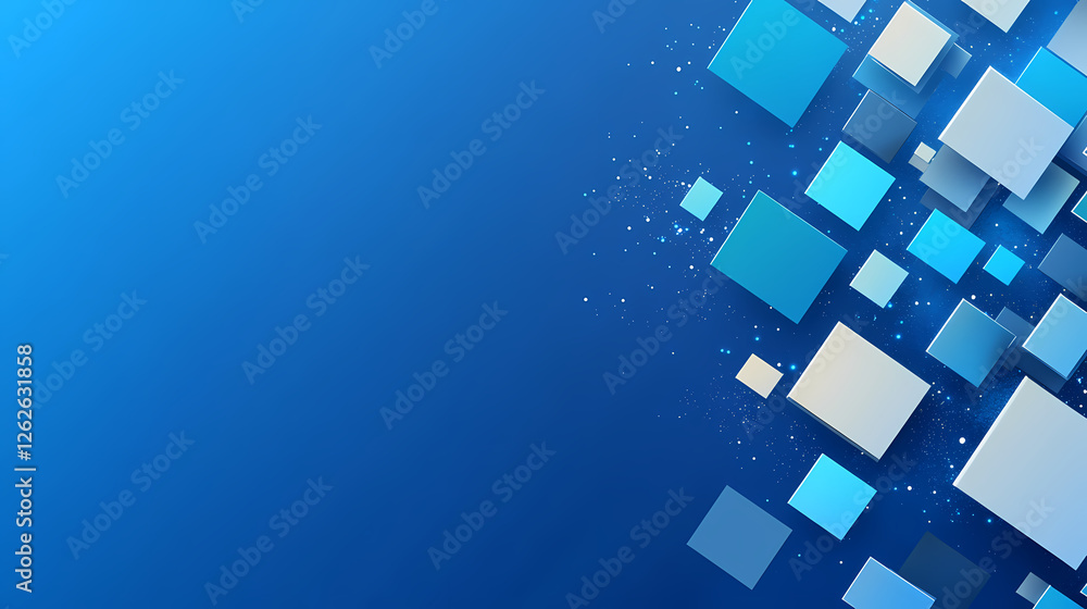 Poster abstract blue tech art: floating cubes in gradient layout