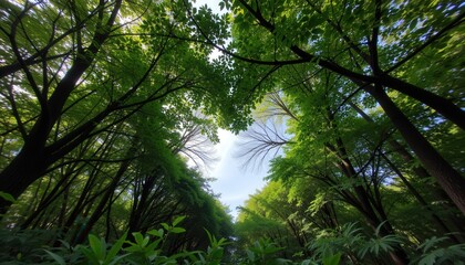 Fototapeta premium Low Angle Shot of Heart-Shaped Sky Framed by Forest Trees