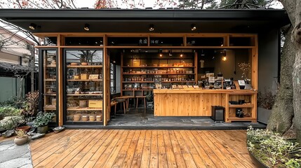 Modern wooden outdoor coffee shop