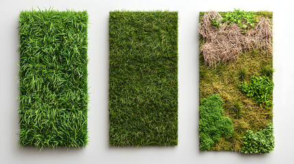 Different types of grass wall panels, in various styles and sizes
