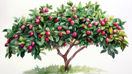 Obraz premium Lush fruit tree, abundant harvest, white background, garden setting, stock image