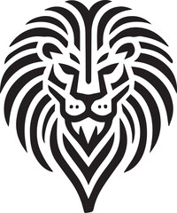 Tribal-Style Lion Head Vector Illustration in Black and White

