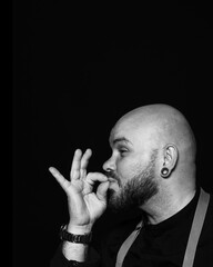 restaurant chef man portrait on black background