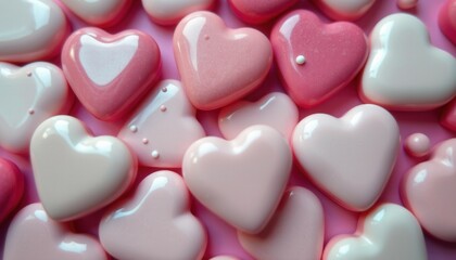 Fototapeta premium Soft Pink and White Heart-Shaped Objects with Glossy Finish