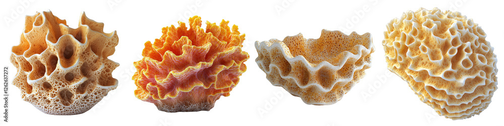 Aufkleber 3d minimal style wavy edged marine sponge collection with unique textures and forms for creative pro