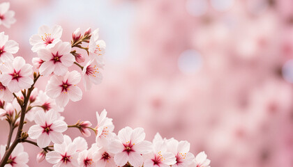 Obraz premium Soft-focus cherry blossoms in delicate pastel hues, nature's beauty in spring