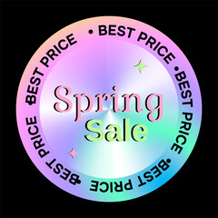Holographic Spring Sale Stamp Sticker vector template set