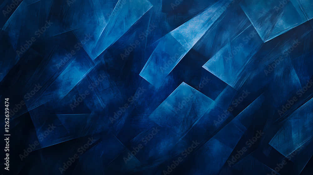 Poster abstract art: deep blue rectangles overlapping in 3d
