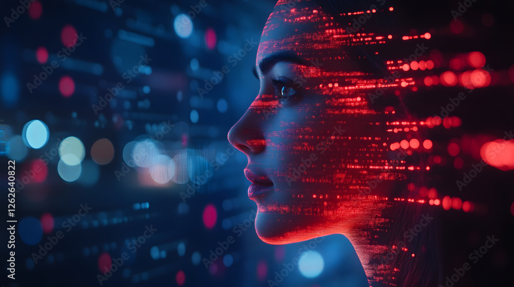 Aufkleber digital portrait with data visualizations and a futuristic vibe