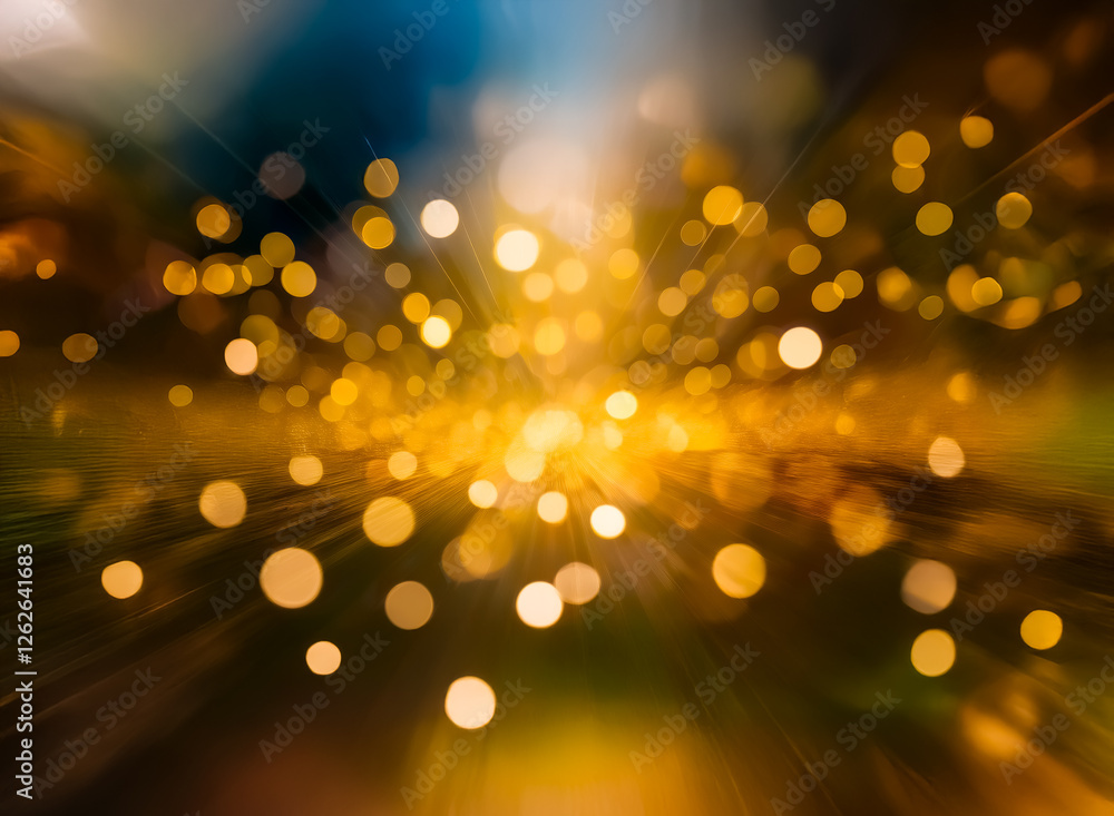 Poster abstract image featuring a vibrant display of golden bokeh lights, creating a warm, blurred, and dre