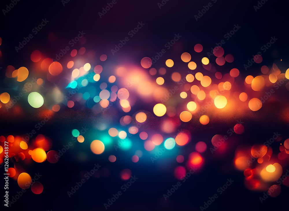 Poster abstract bokeh lights create a festive and dreamy atmosphere. blurred circles of vibrant colors like