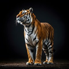 Obraz premium Powerful Tiger in Studio Portrait Against a Dark Background