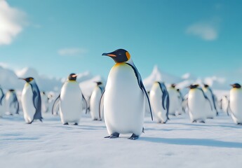 Fototapeta premium Majestic Emperor Penguin in Antarctica's icy realm.