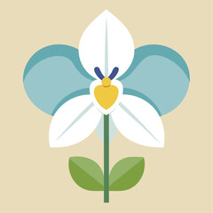 Modern Orchid Flower Vector Illustration Simple Flat Design Botanical Art Graphic Isolated Floral Blossom Icon Clip Art